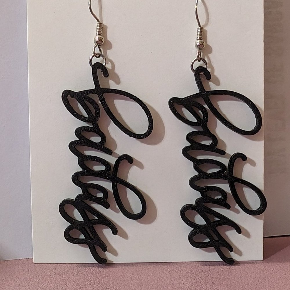 Black 3D Printed Earrings: "Badass"